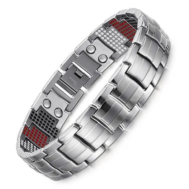 0.78inch Wide Silver Germanium Magnetic Bracelet with Large and Small Magnets