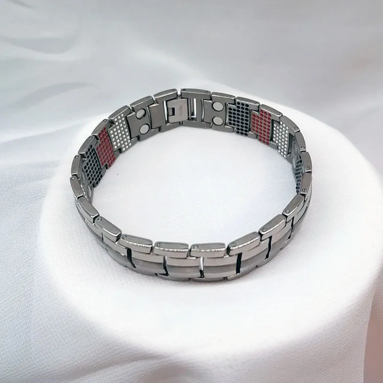 0.78inch Wide Silver Germanium Magnetic Bracelet with Large and Small Magnets