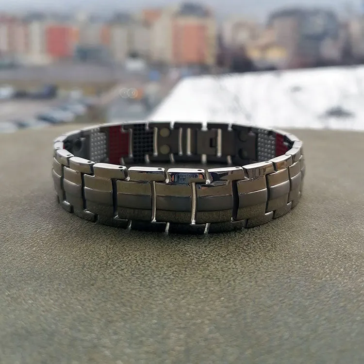 0.78inch Wide Silver Germanium Magnetic Bracelet with Large and Small Magnets