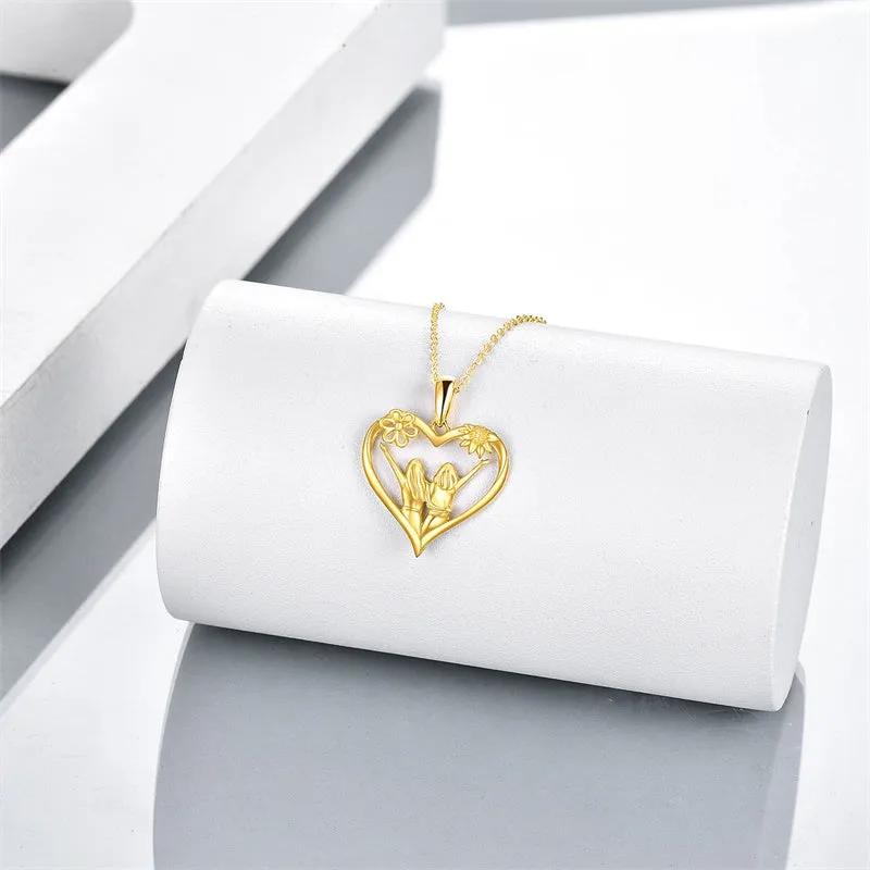 14K Solid Yellow Gold Sister Necklace for Women Love Heart Friendship Pendant Jewelry Gifts for Sister