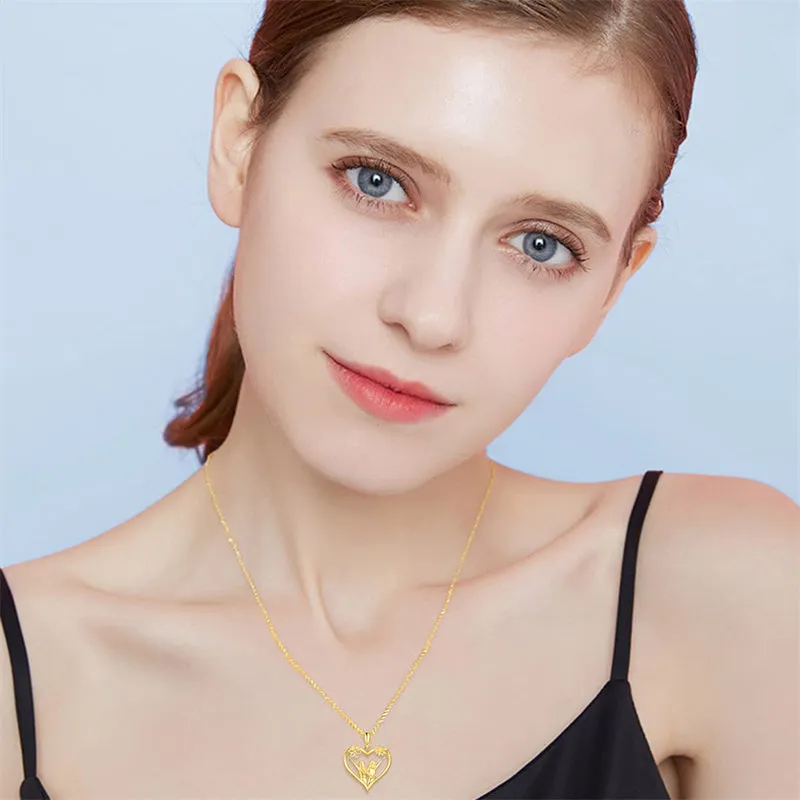 14K Solid Yellow Gold Sister Necklace for Women Love Heart Friendship Pendant Jewelry Gifts for Sister