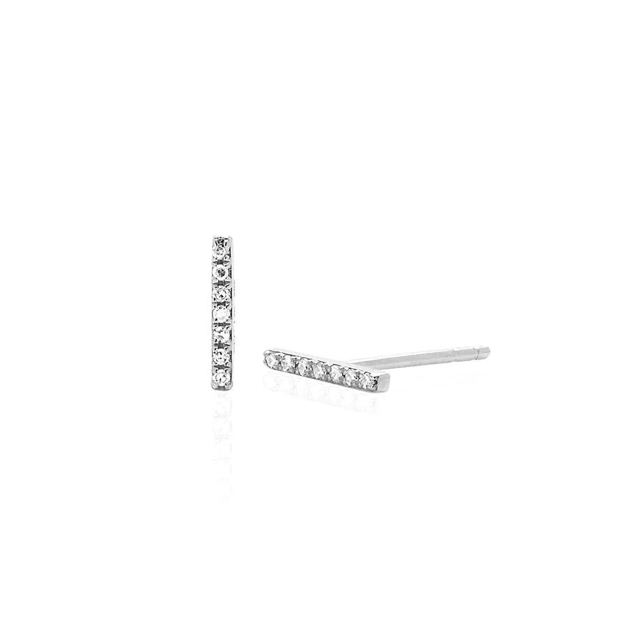 14K White Gold Diamond Mini Bar Stud Earrings