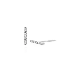 14K White Gold Diamond Mini Bar Stud Earrings