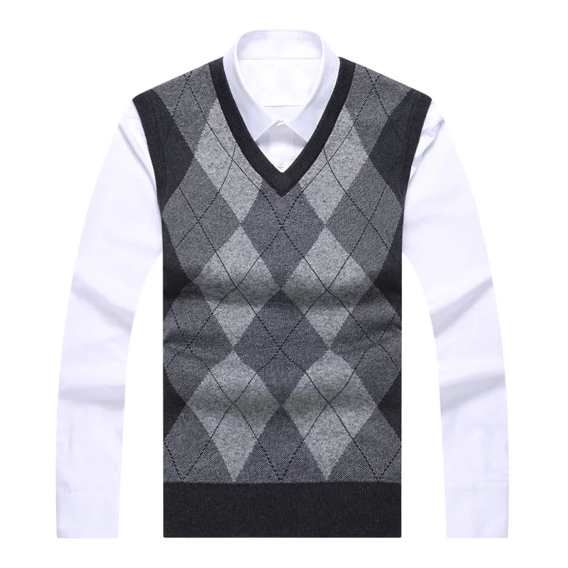 2023 New Fashion Sweater For Mens Pullovers Plaid Slim Fit Jumpers Knitred Vest Autumn Korean Style