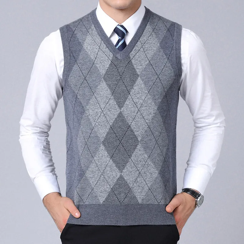 2023 New Fashion Sweater For Mens Pullovers Plaid Slim Fit Jumpers Knitred Vest Autumn Korean Style