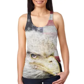 4th of July American Bald Eagle Eye Flag Juniors Burnout Racerback Tank Top