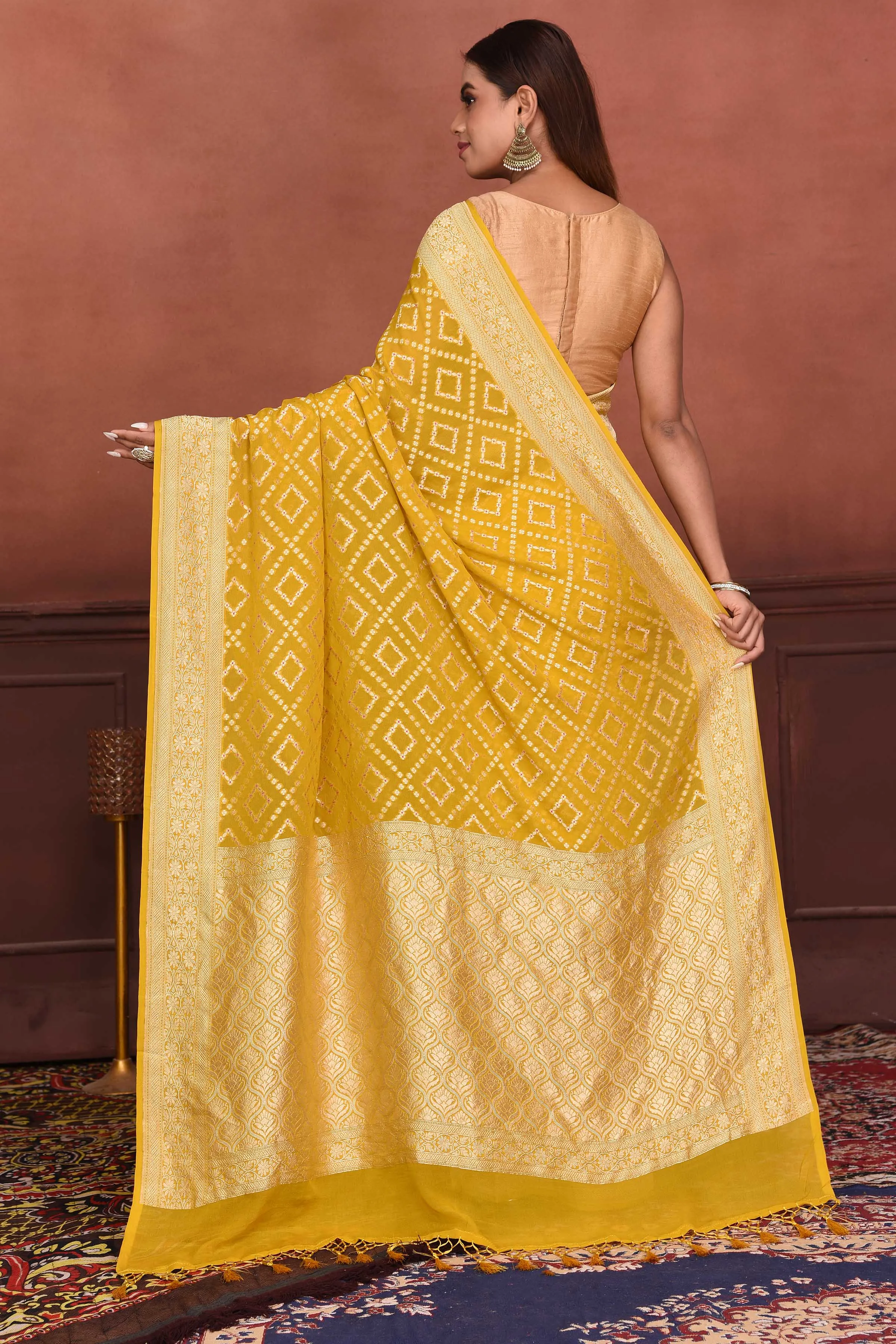 91A172 Mango Yellow Katan Silk Banarasi Saree with Zari Work