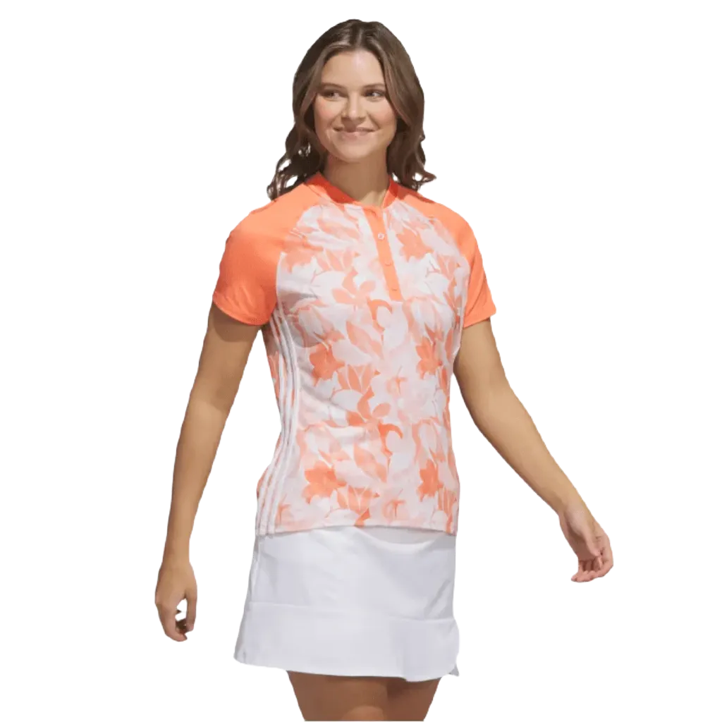 Adidas Ladies Floral Golf Polo Shirt - Orange