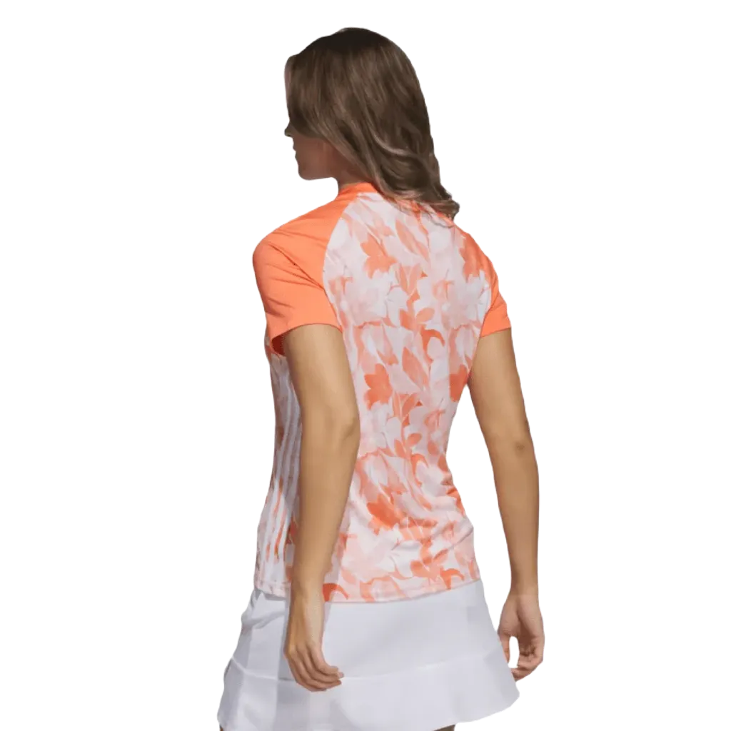 Adidas Ladies Floral Golf Polo Shirt - Orange