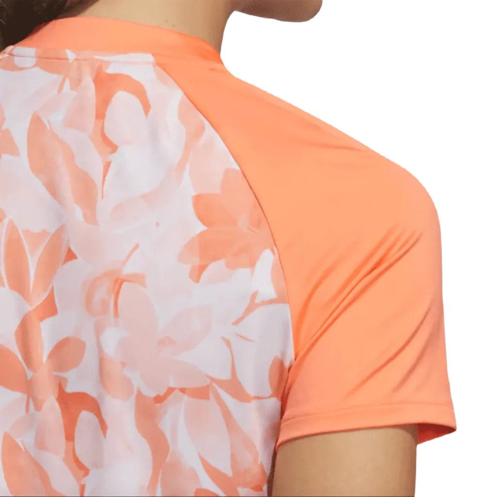 Adidas Ladies Floral Golf Polo Shirt - Orange