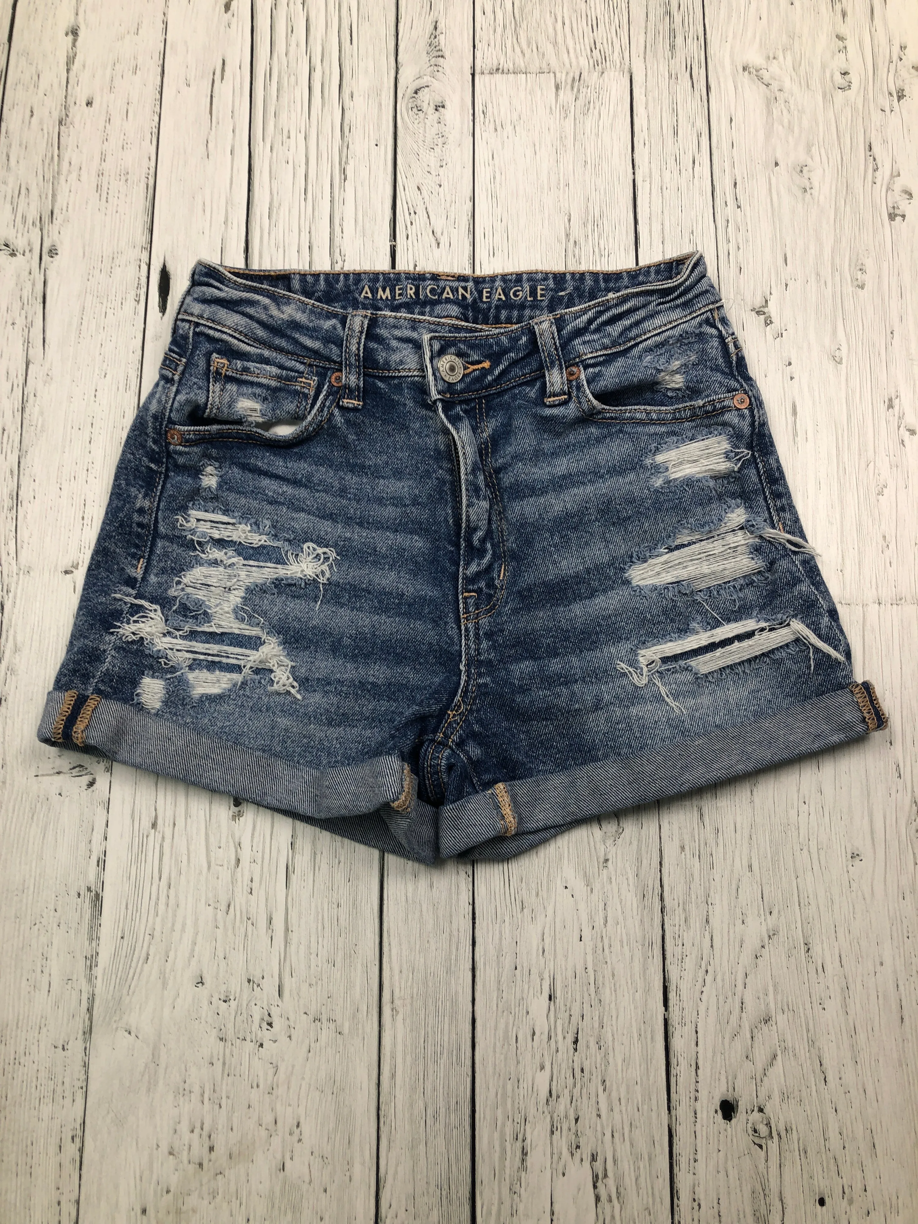 American Eagle distressed blue denim shorts - Hers XXS/0