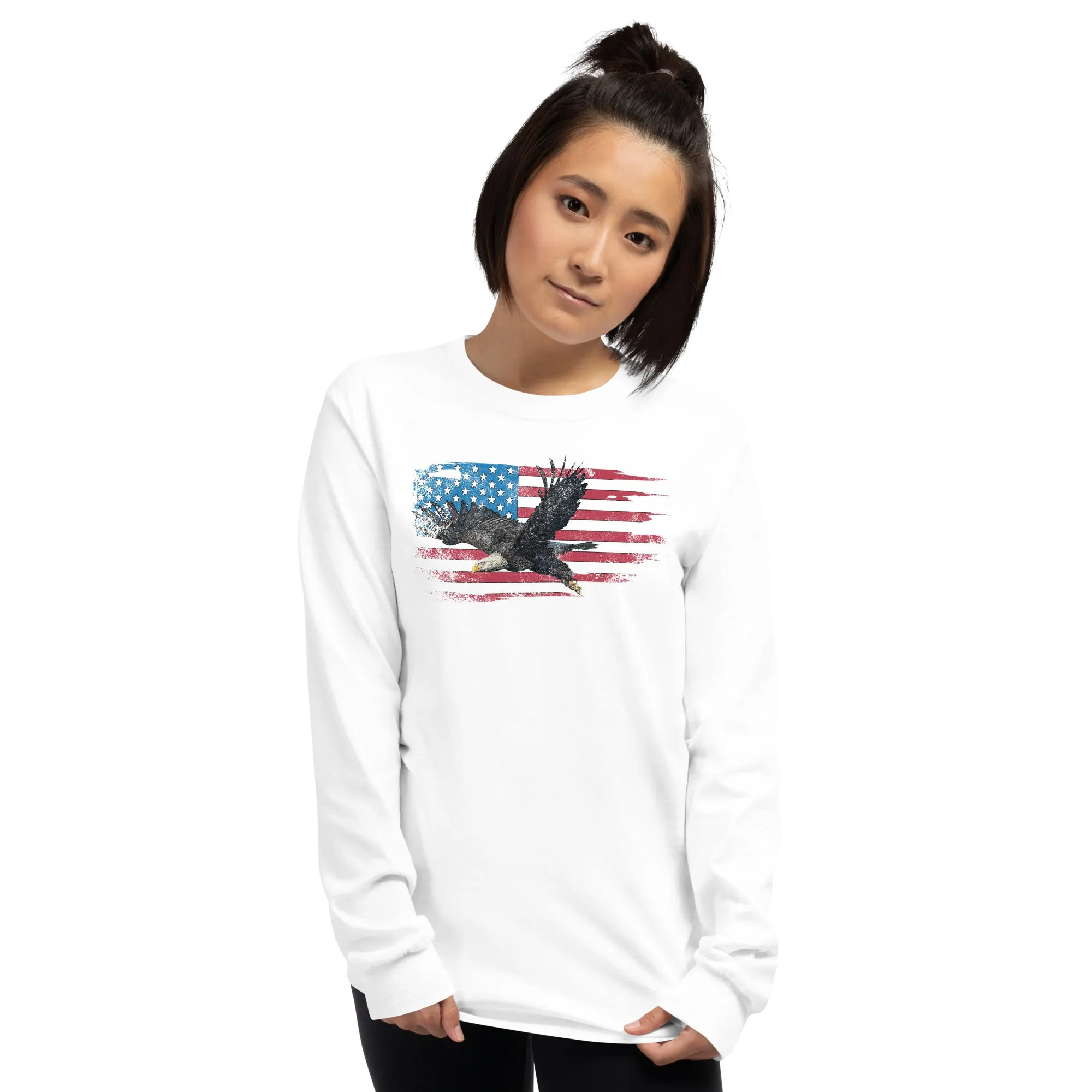 American Flag Bald Eagle Long Sleeve Shirt