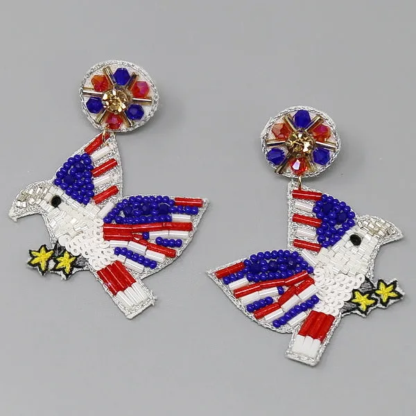 American Flag Eagle Seed Beaded Earrings