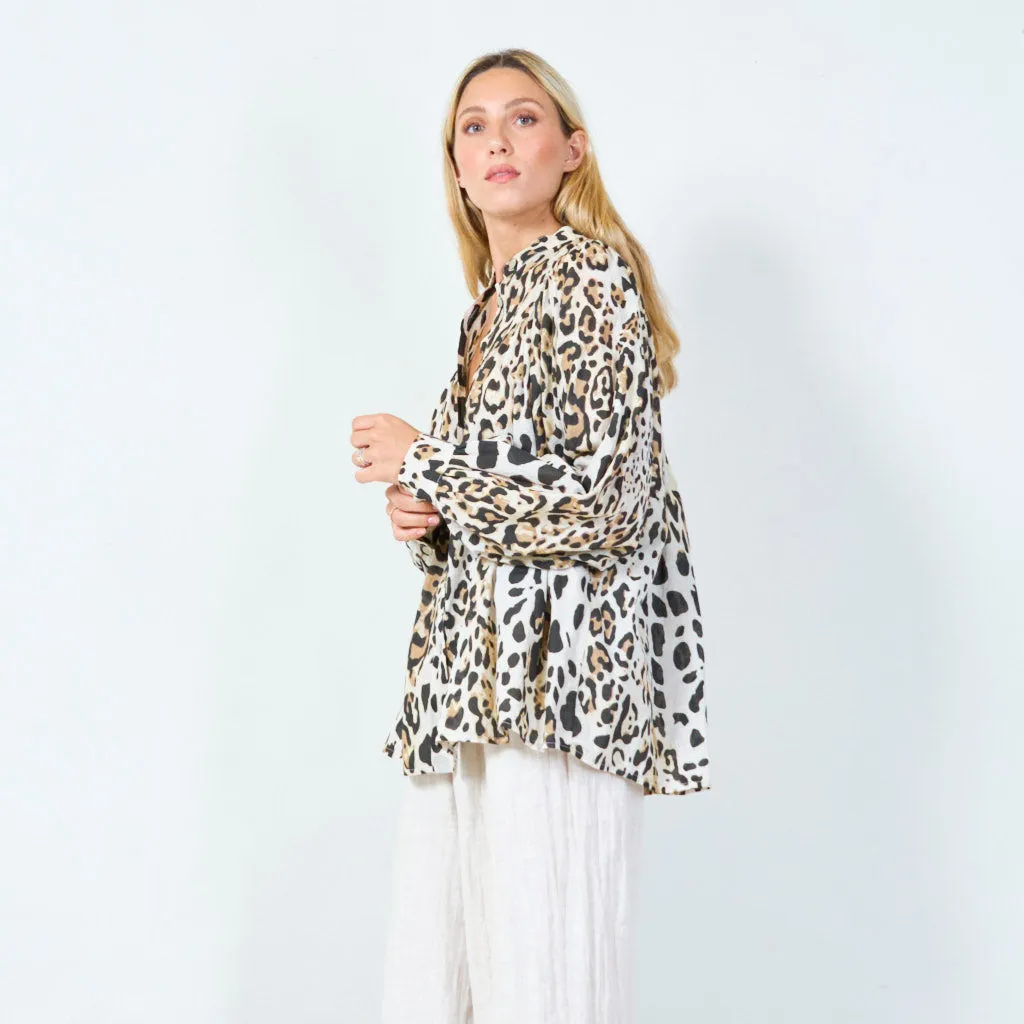 Animal print button-up blouse wholesale