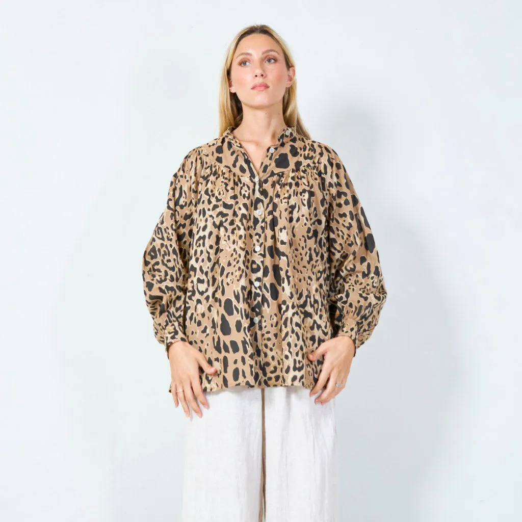 Animal print button-up blouse wholesale