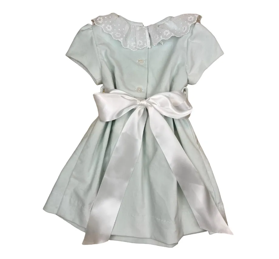 Anvy Kids Mint Velveteen Charlotte Dress, Lace Collar with Wreaths