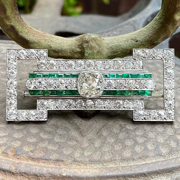 Art Deco Diamond & Emerald Pin