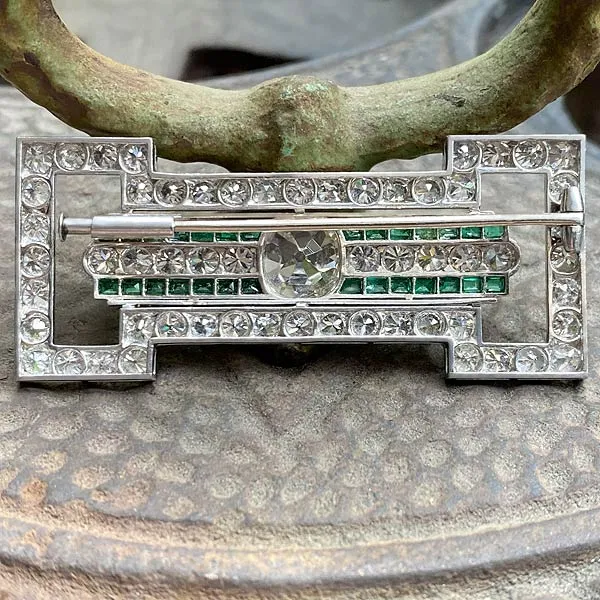 Art Deco Diamond & Emerald Pin