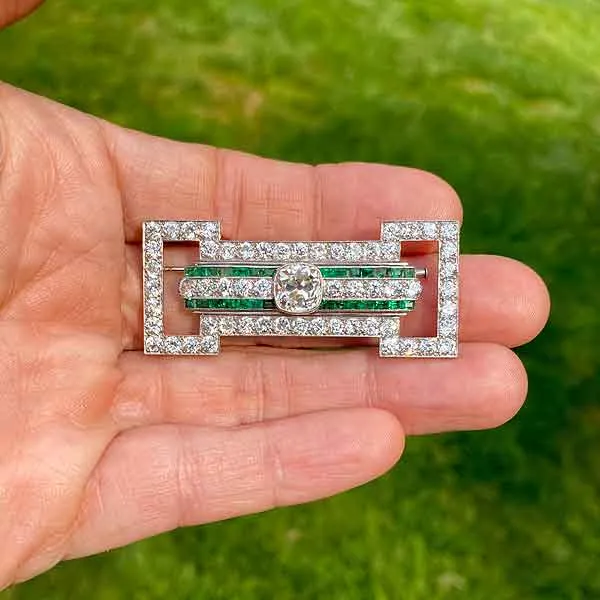 Art Deco Diamond & Emerald Pin