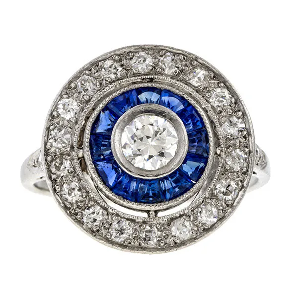 Art Deco Diamond & Sapphire Target Ring