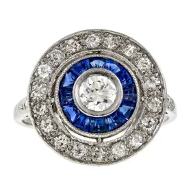 Art Deco Diamond & Sapphire Target Ring