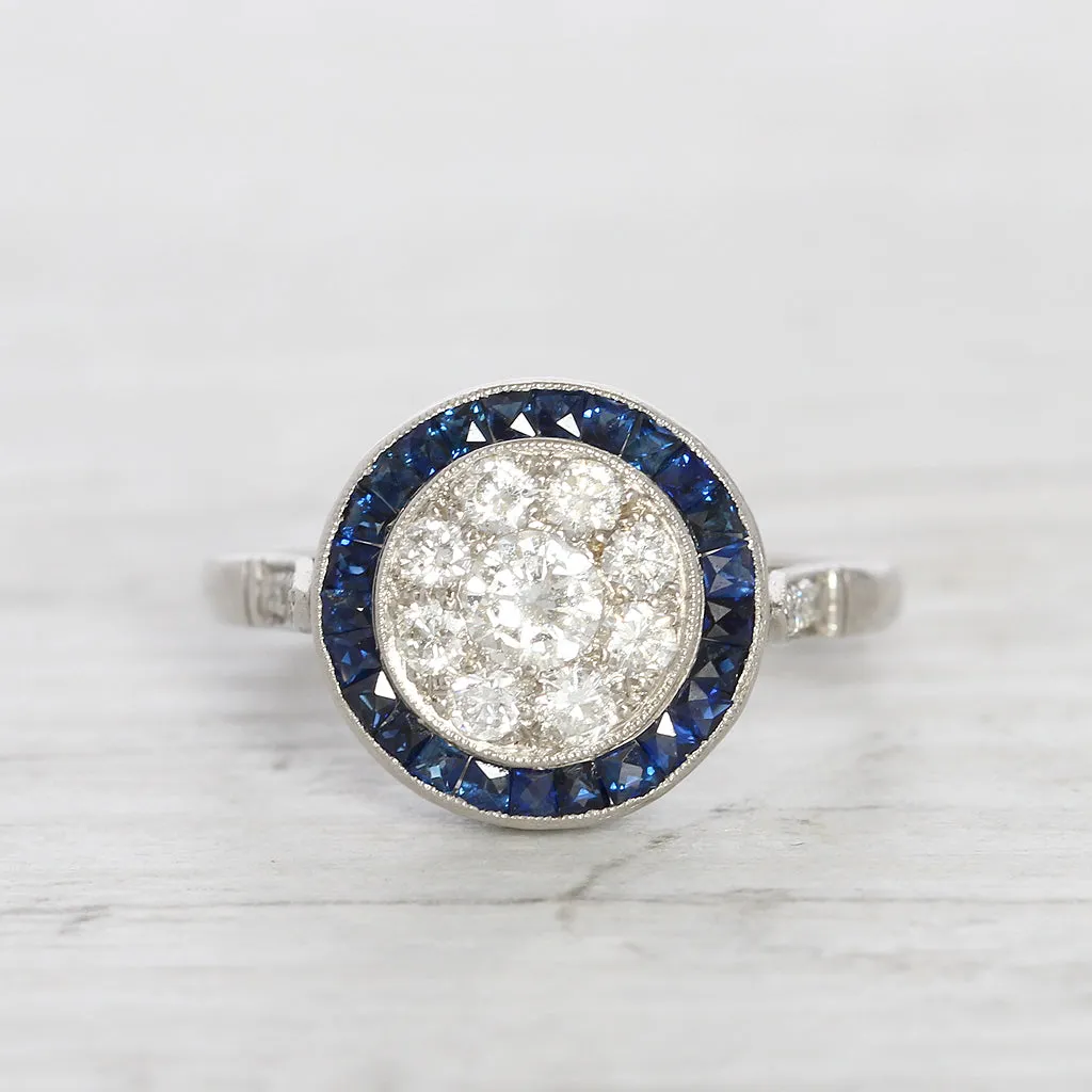 Art Deco Style 0.69 Carat Diamond and Sapphire Target Ring