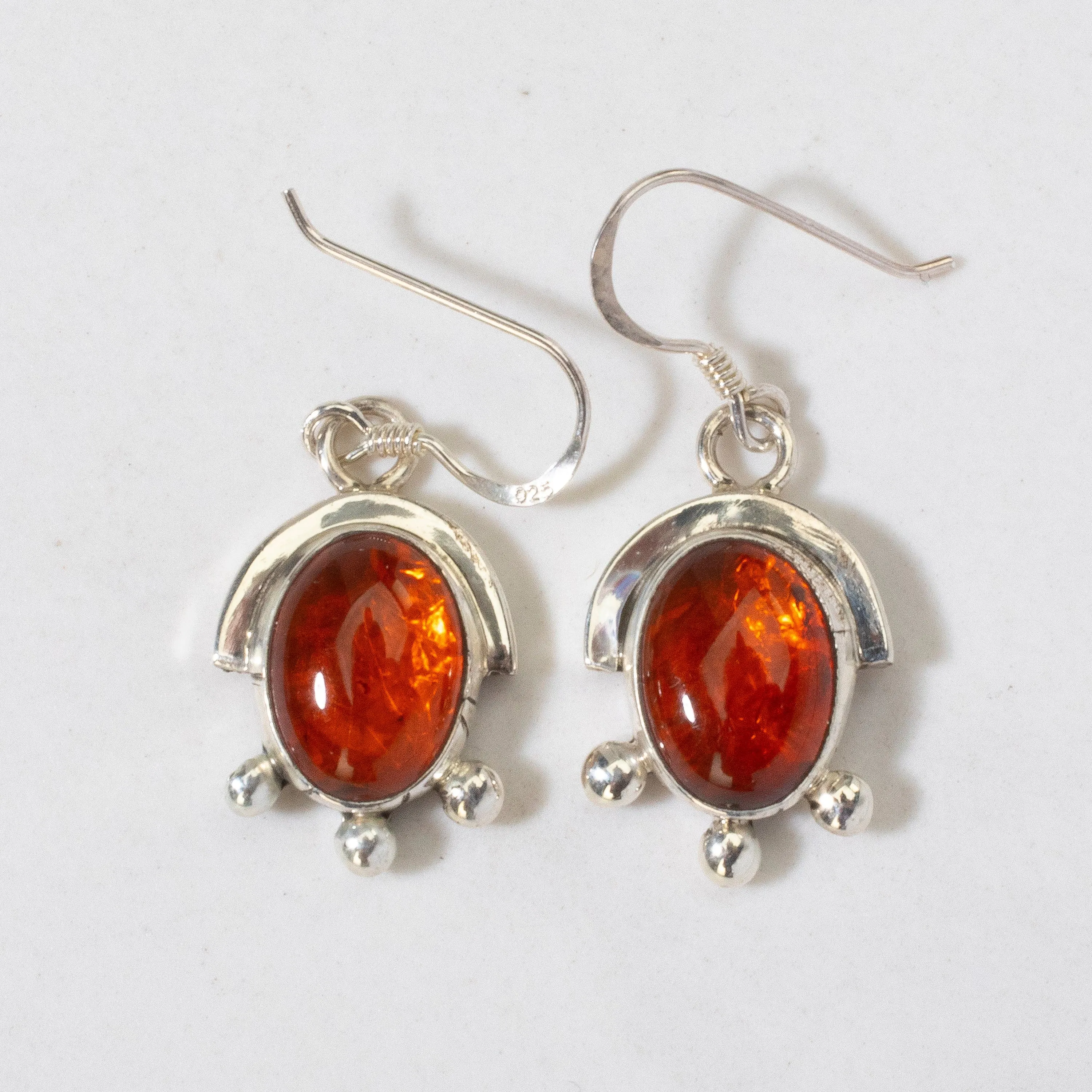 Baltic Amber Oval Dangle Navajo USA Native American Made 925 Sterling Silver Earrings with French Hook