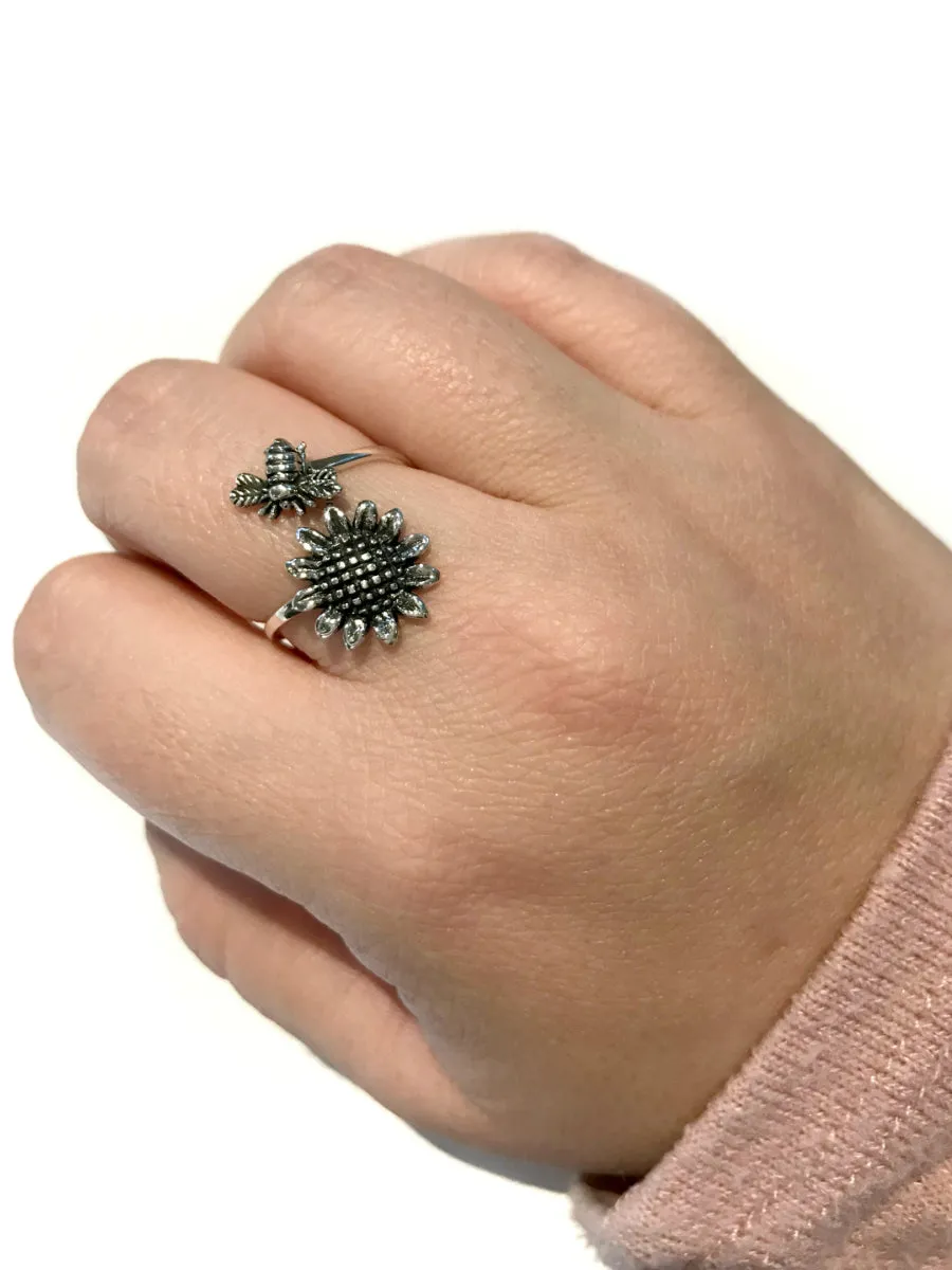 Bee & Sunflower Wrap Ring