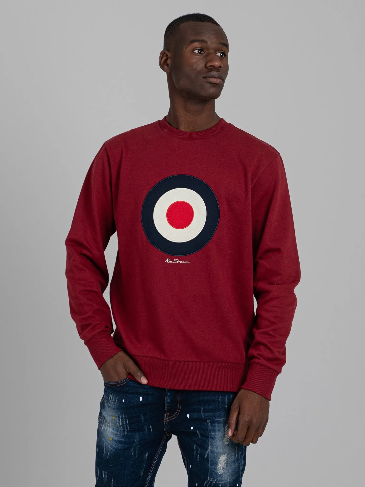 Ben Sherman Wbsc05 Mens Target Crew Sweater Berry