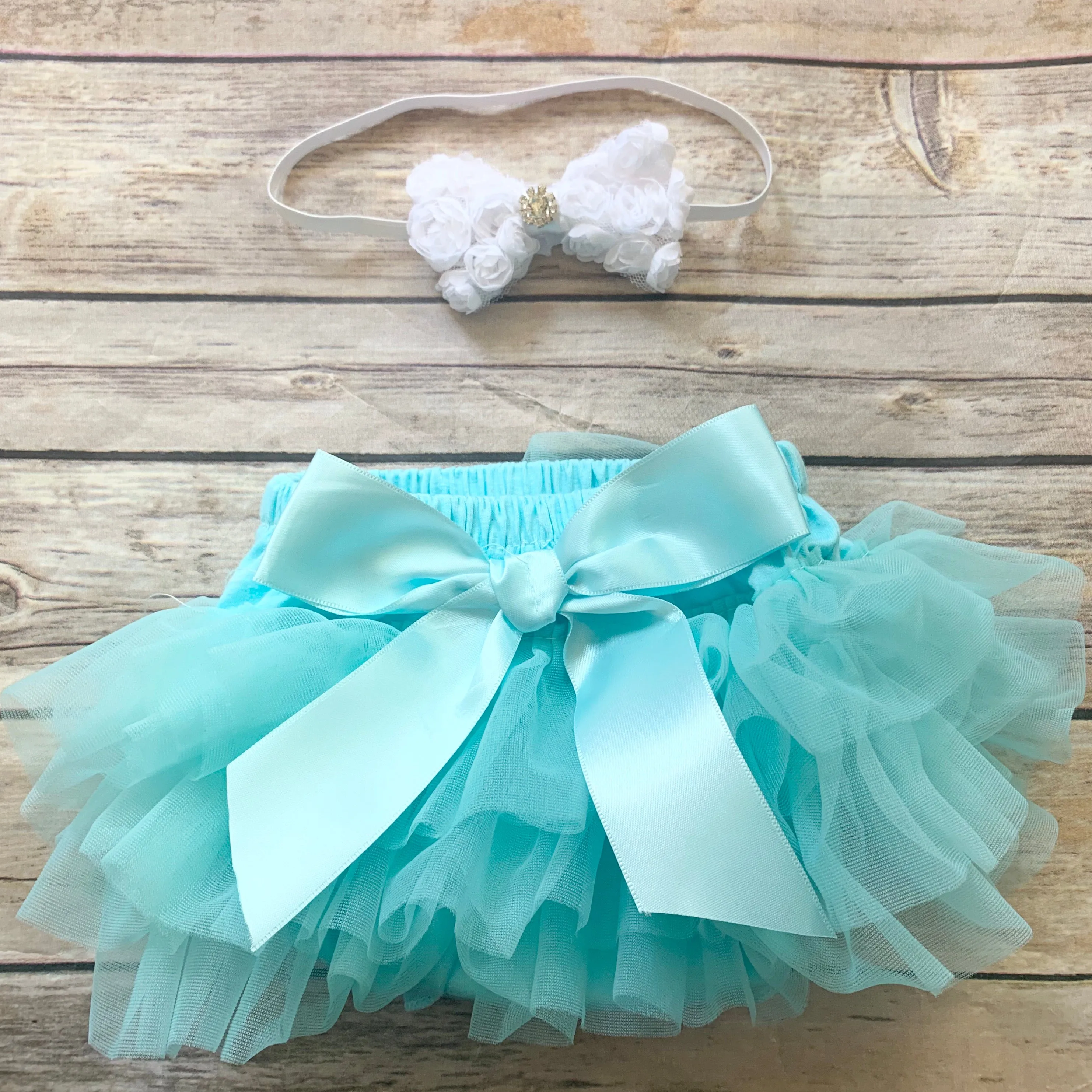 Bloomers/headband set - aqua/white