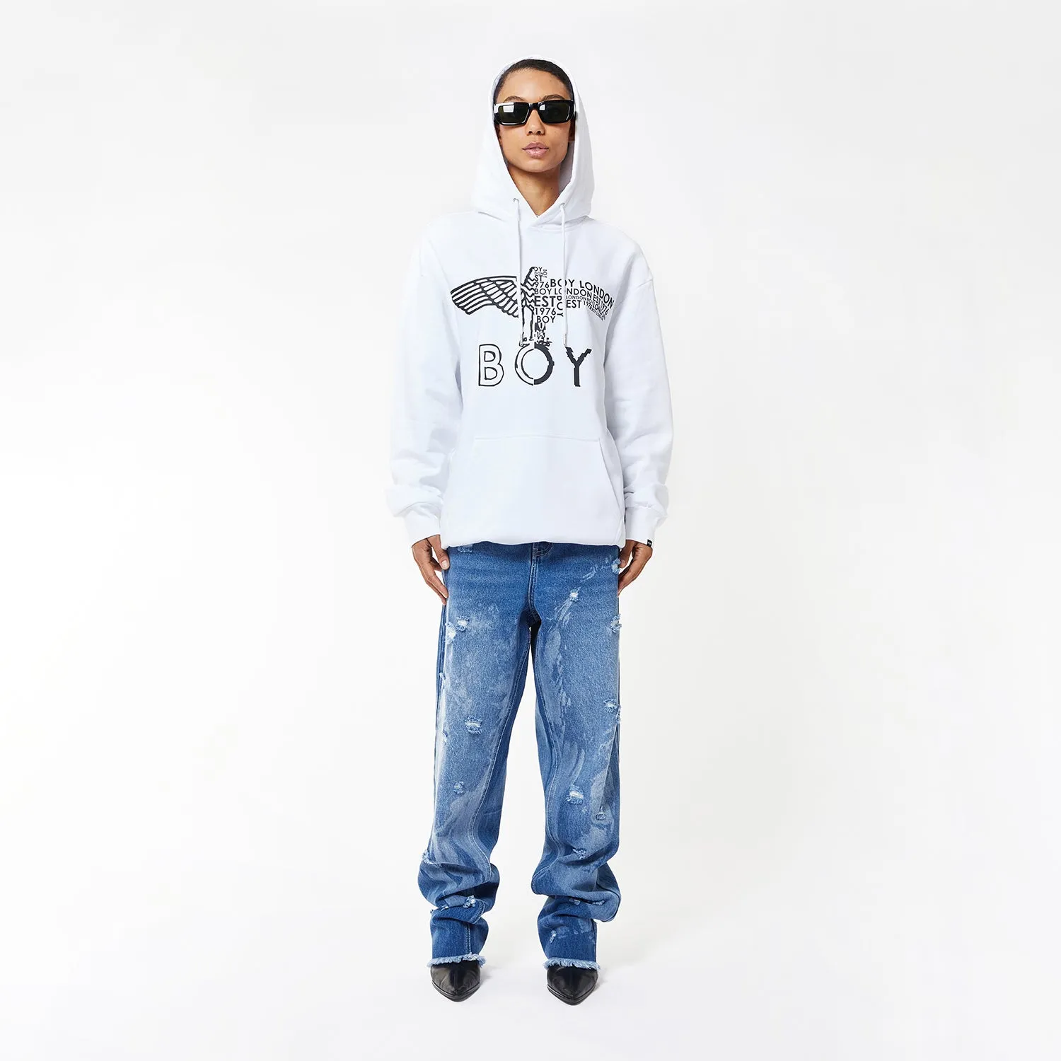 BOY EAGLE CONCEALED HOODIE - WHITE