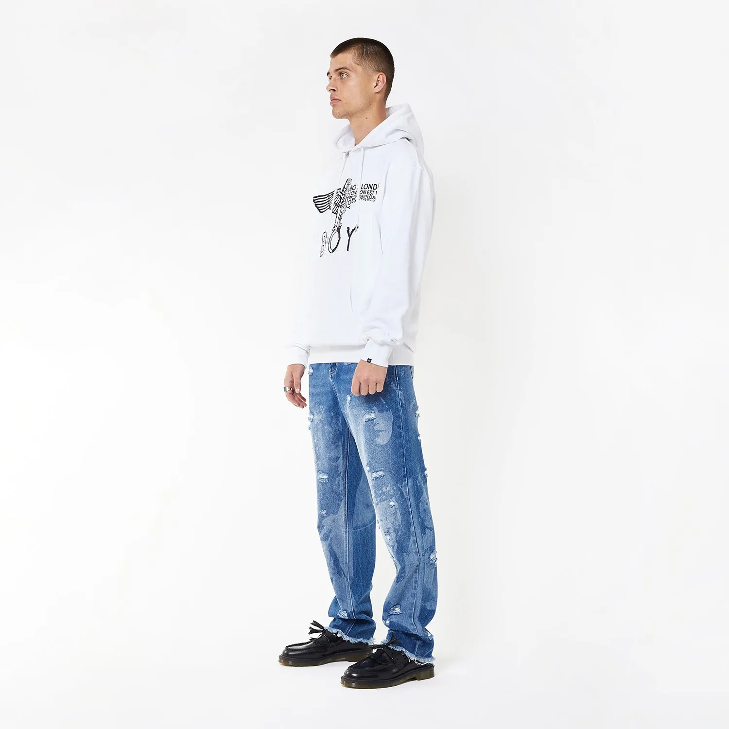 BOY EAGLE CONCEALED HOODIE - WHITE