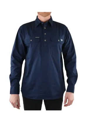 Bullzye Mens Half Placket Work Shirt - Navy - B1S1101120 - ON SALE