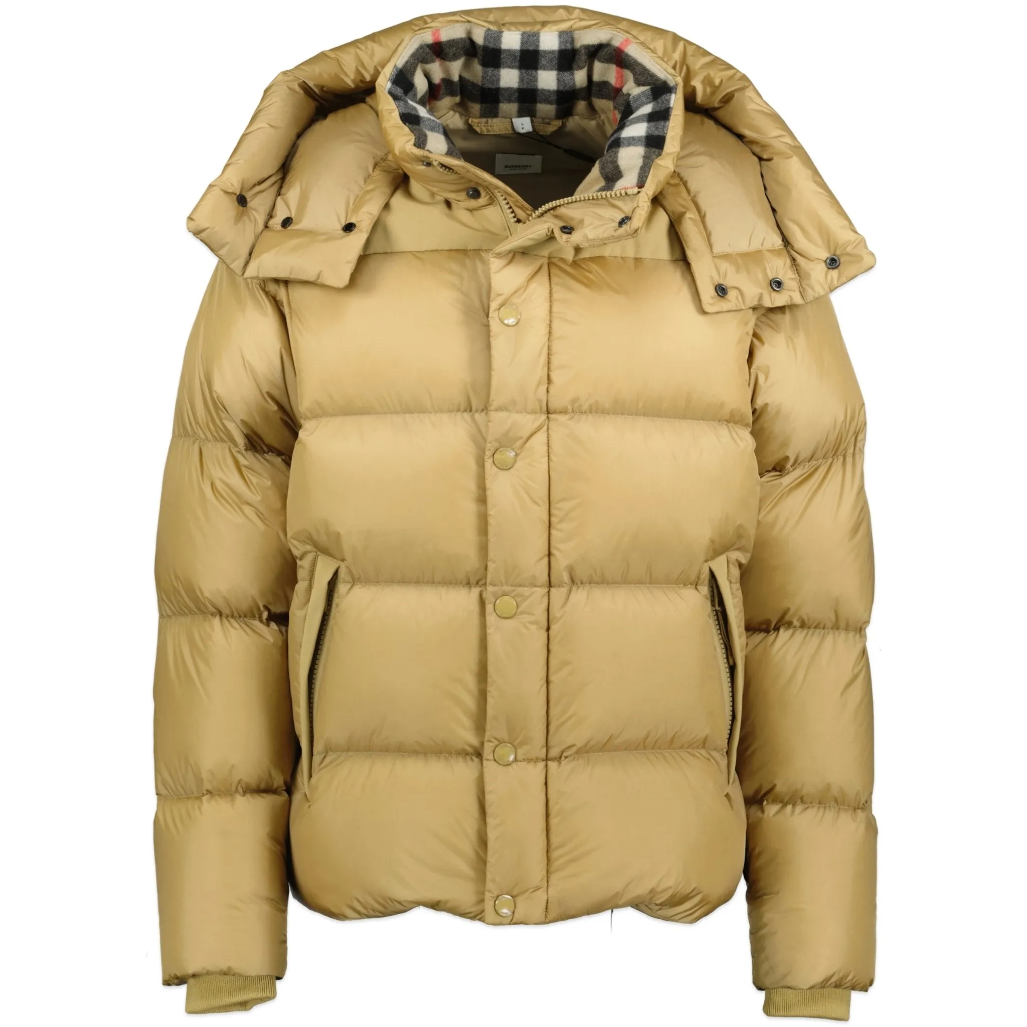 BURBERRY 'LEEDS' DETACHABLE SLEEVE HOODED DOWN JACKET HONEY