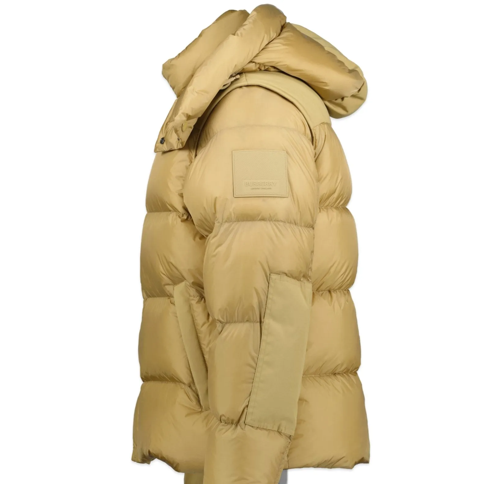 BURBERRY 'LEEDS' DETACHABLE SLEEVE HOODED DOWN JACKET HONEY