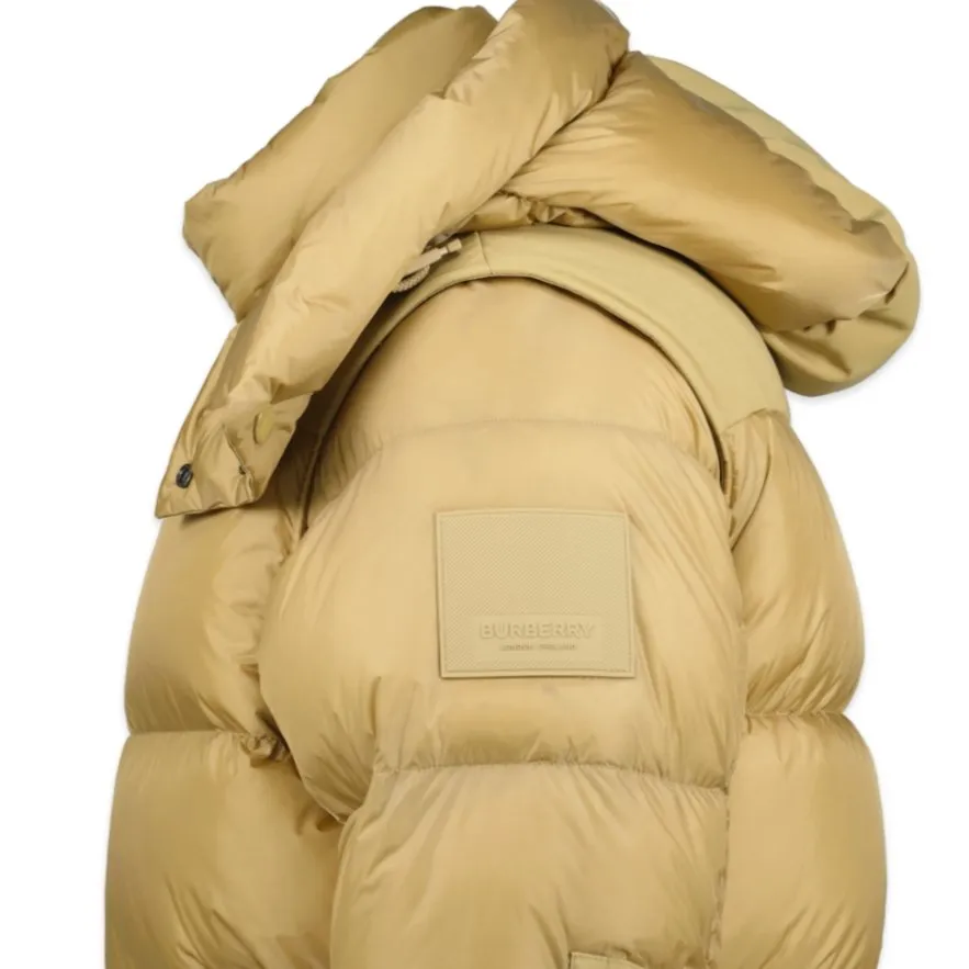 BURBERRY 'LEEDS' DETACHABLE SLEEVE HOODED DOWN JACKET HONEY