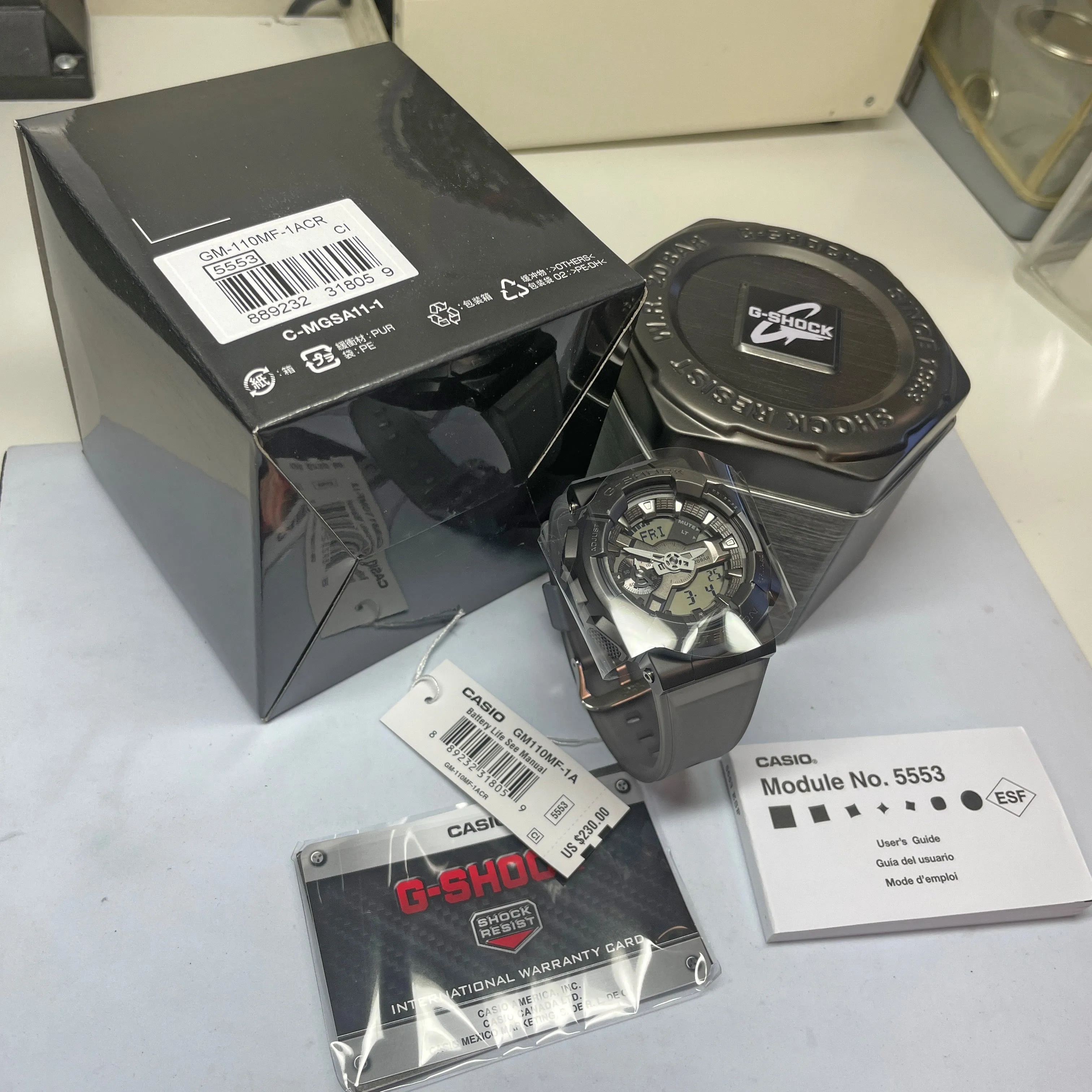 Casio G-Shock GM110MF-1A Midnight Fog Gray Steel Metal Bezel Translucent Watch