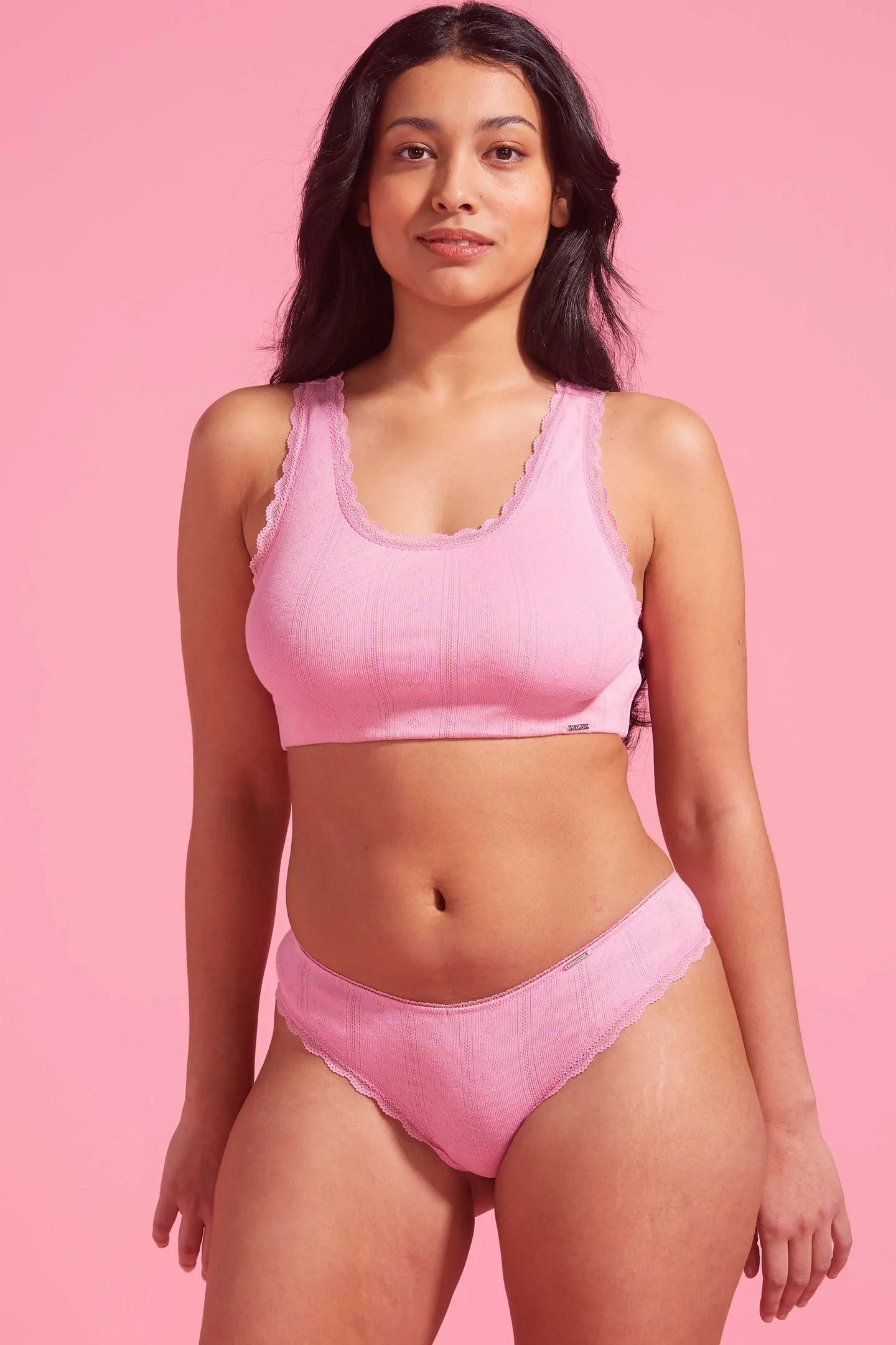 Charlotte Cotton Pointelle G-string Pink