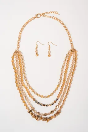 Charlotte Multi Strand Bead Necklace Set - Neutral