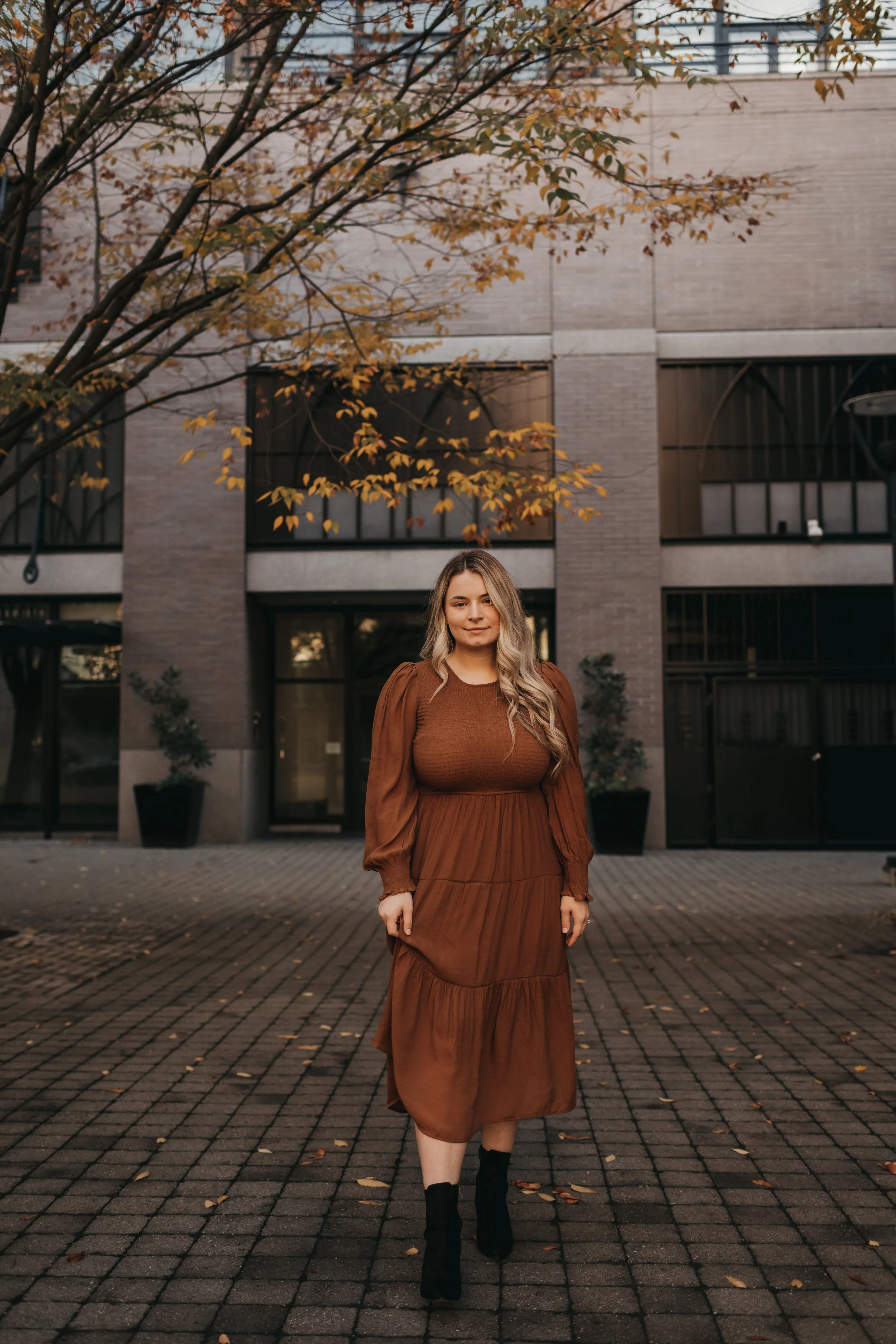 Charlotte Smocked Dress in Brown