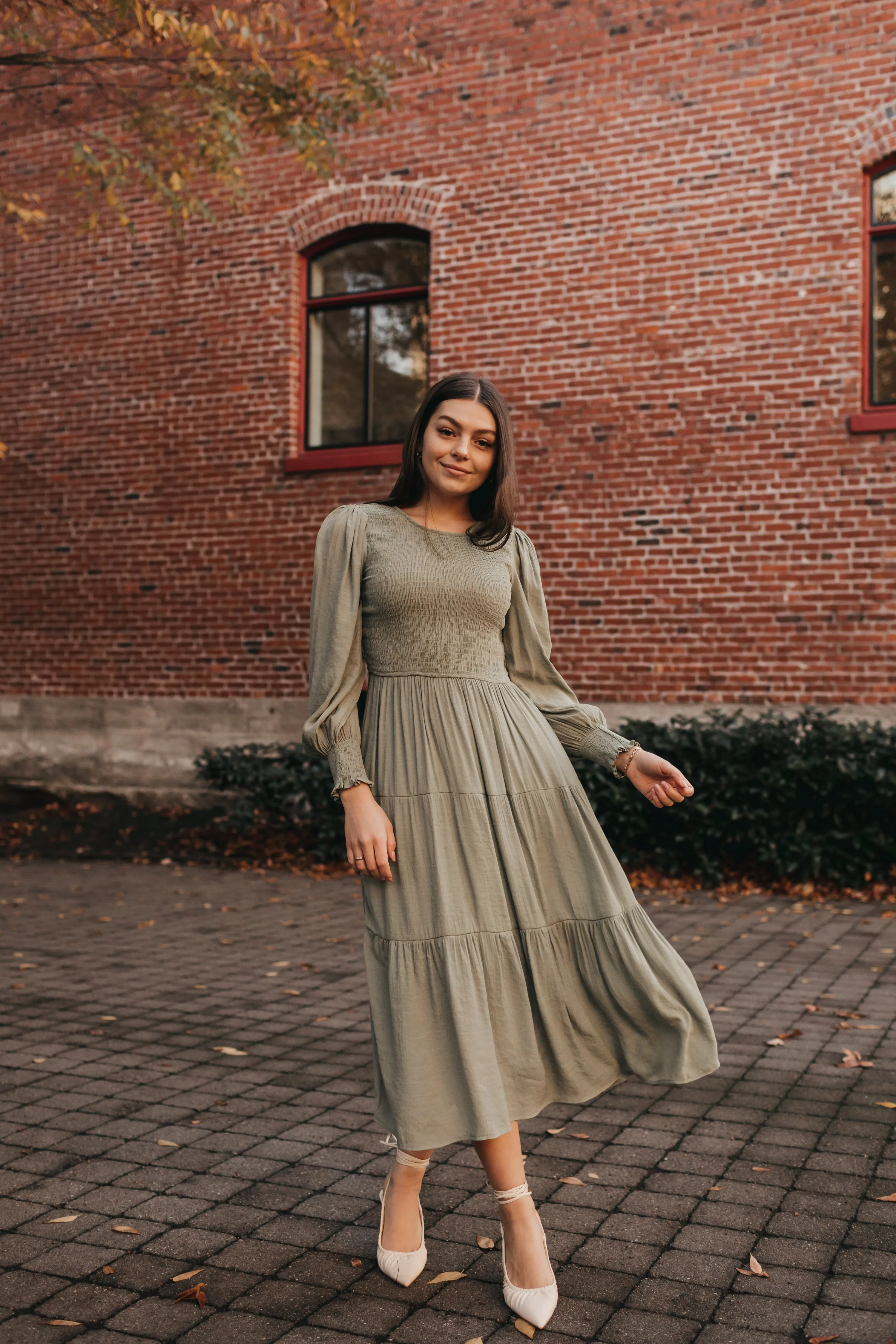 Charlotte Smocked Dress in Olive