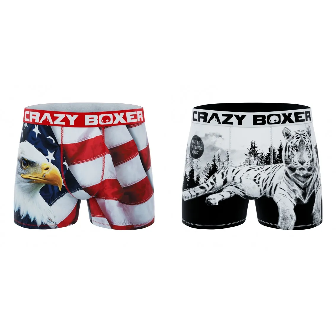 CRAZYBOXER Outdoor White Tiger Eagle Men's Boxer Briefs (2 pack)