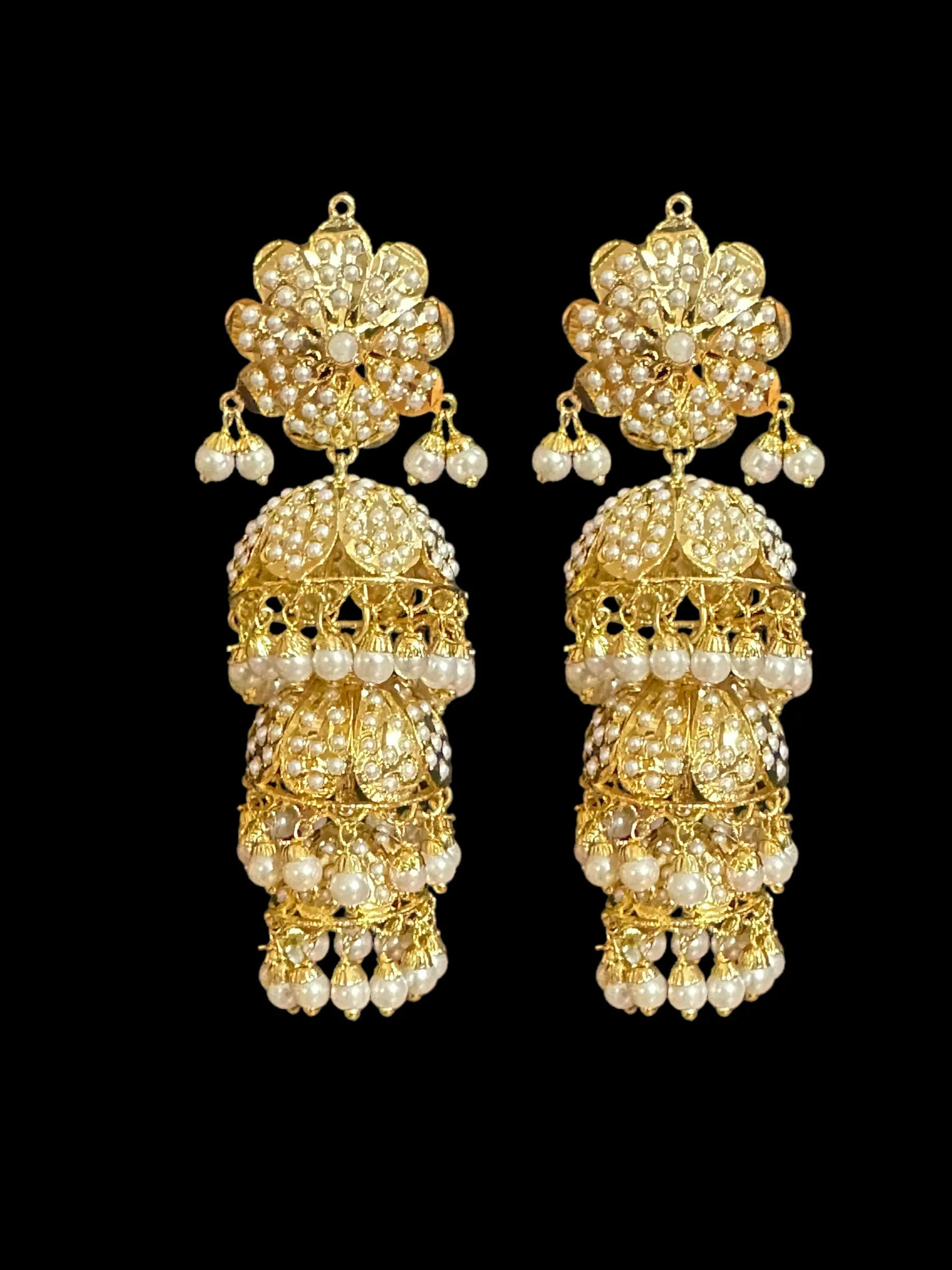 DER506 Mya  gold plated jhumka earrings - pearls  ( SHIPS IN 4 WEEKS )