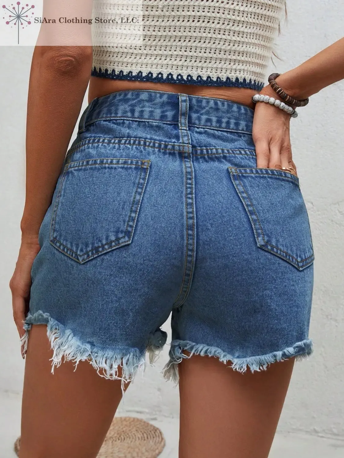 Distressed Raw Hem Denim Shorts