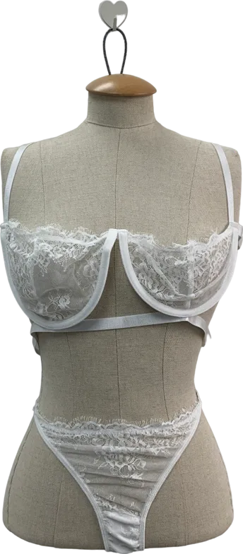 Fashion Nova White First Date Lace Bra And Panty Set UK XXXL