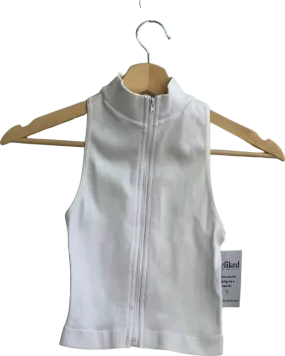 Fashion Nova White Sleeveless Ribbed Zip-Up Top UK XS