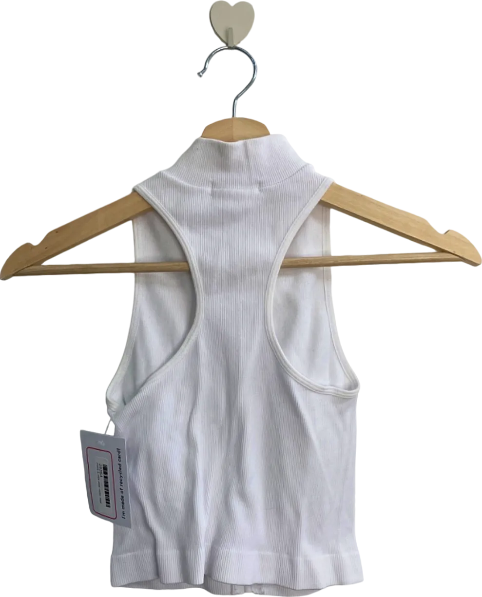 Fashion Nova White Sleeveless Ribbed Zip-Up Top UK XS