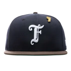 Feature x New Era Old English F Snapback Hat w/ Pin - Navy/Walnut