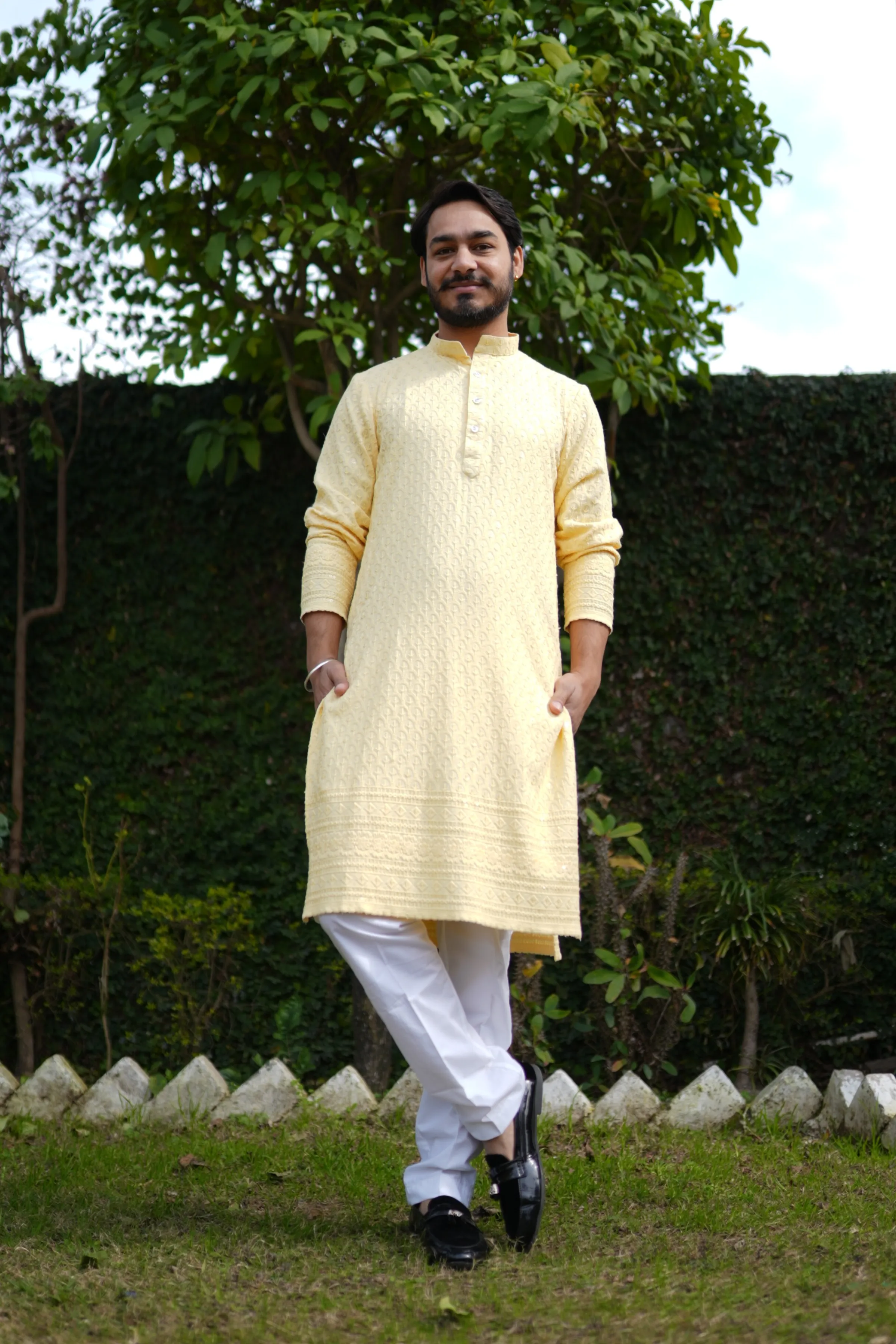 Festive Lemon Sequined Kurta Pajama