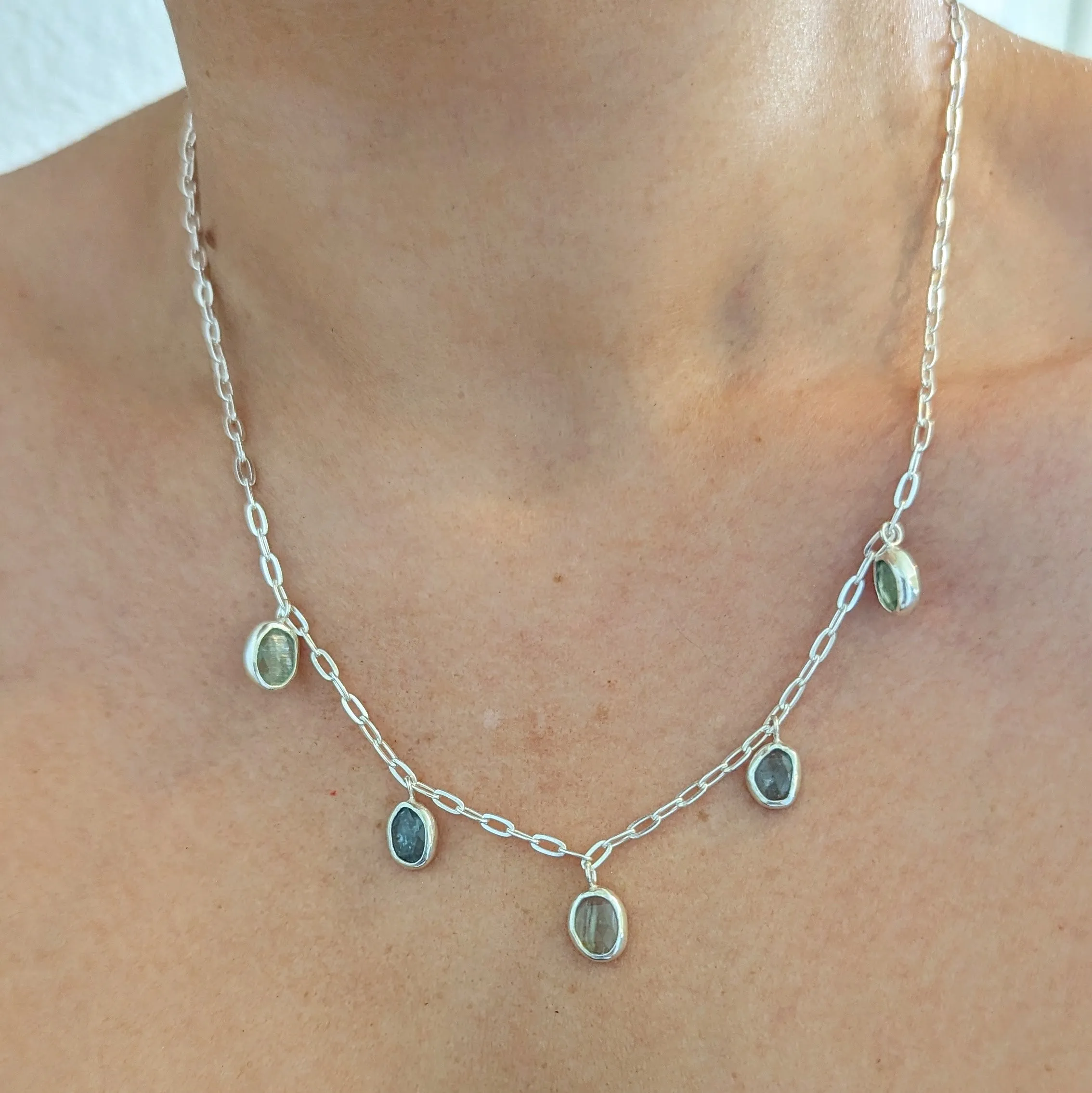 Five Gem Green Kyanite Necklace